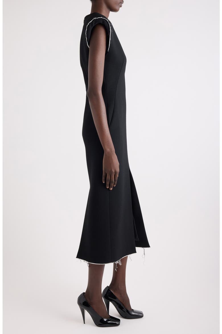 Raw Edge Wool Blend Crepe Sheath Dress, Alternate, color, BLACK