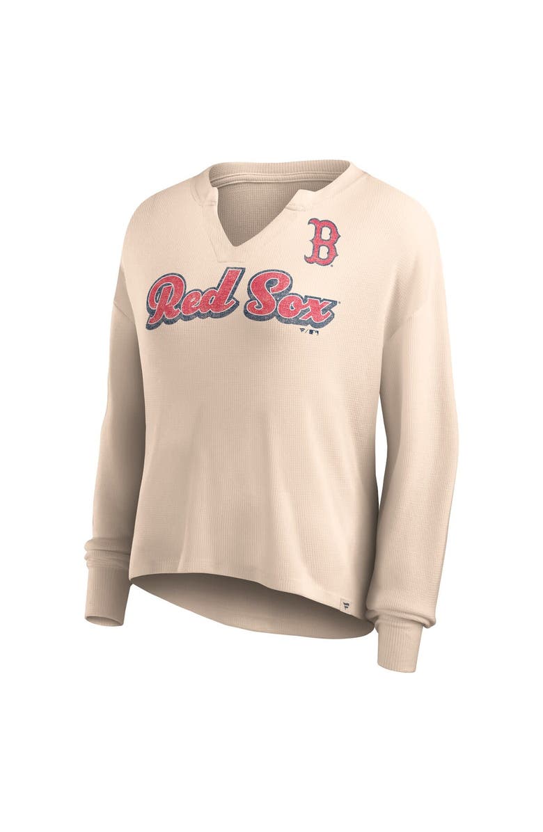 FANATICS Women's Fanatics Branded Cream Boston Red Sox Go For It Waffle Knit Long Sleeve Notch Neck T-Shirt, Alternate, color, 