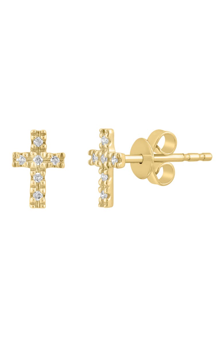 14K Gold Plated Sterling Silver Diamond Cross Stud Earrings, Alternate, color, WHITE