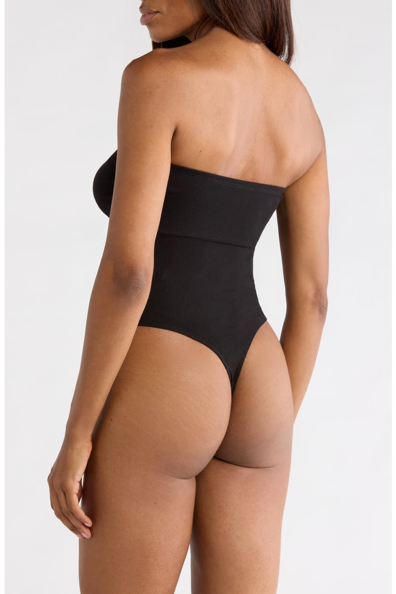 Livvy Strapless Rib Knit Bodysuit, Alternate, color, BLACK