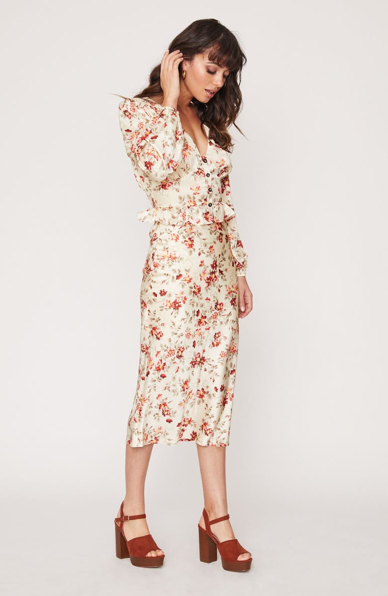 Lost + Wander Roaming the Riviera Floral Print Midi Skirt, Alternate, color,