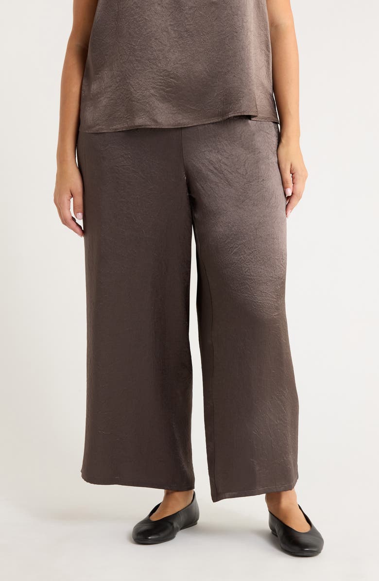 Eileen Fisher Crinkle Satin Wide Leg Ankle Pants, Main, color, Rye