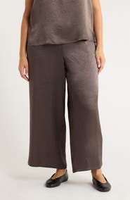 Eileen Fisher Crinkle Satin Wide Leg Ankle Pants