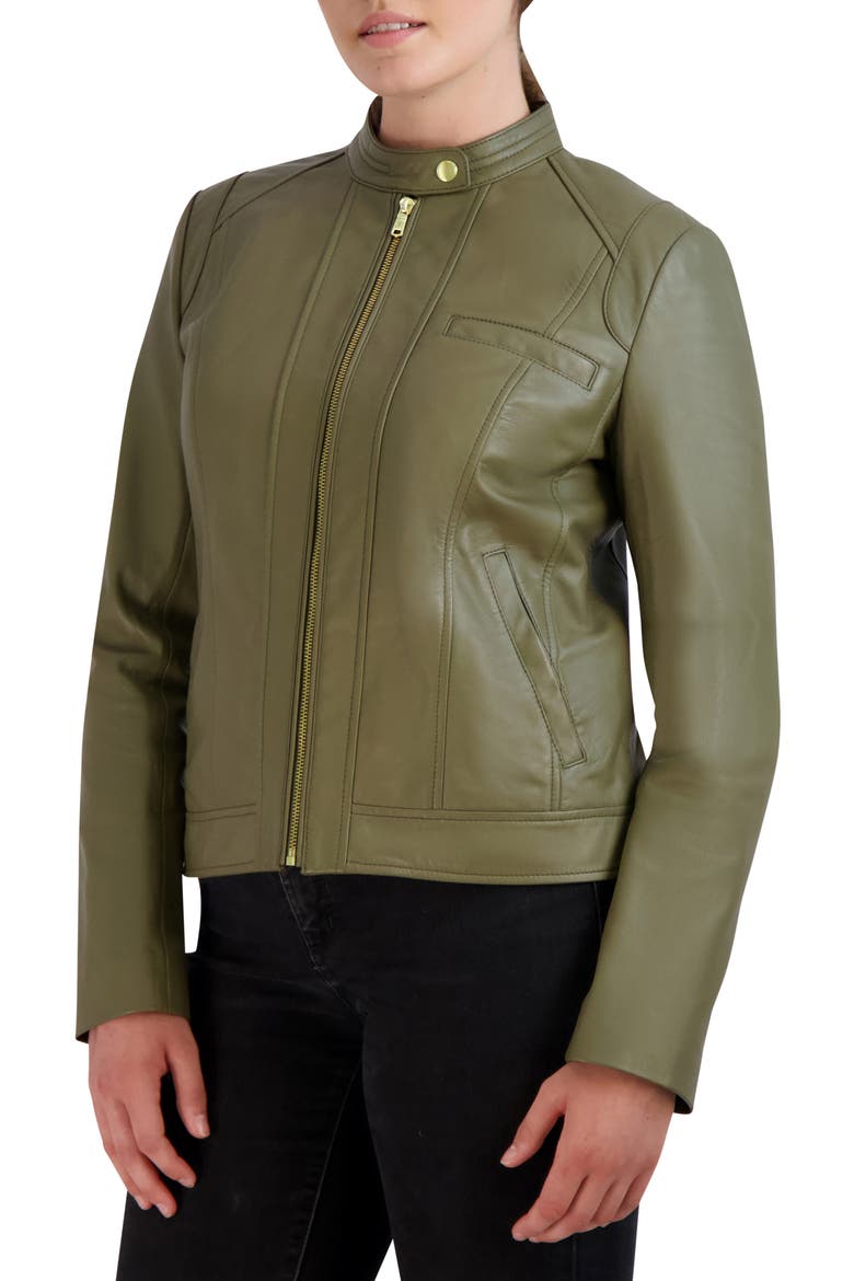 Moto Leather Jacket, Alternate, color, SAGE