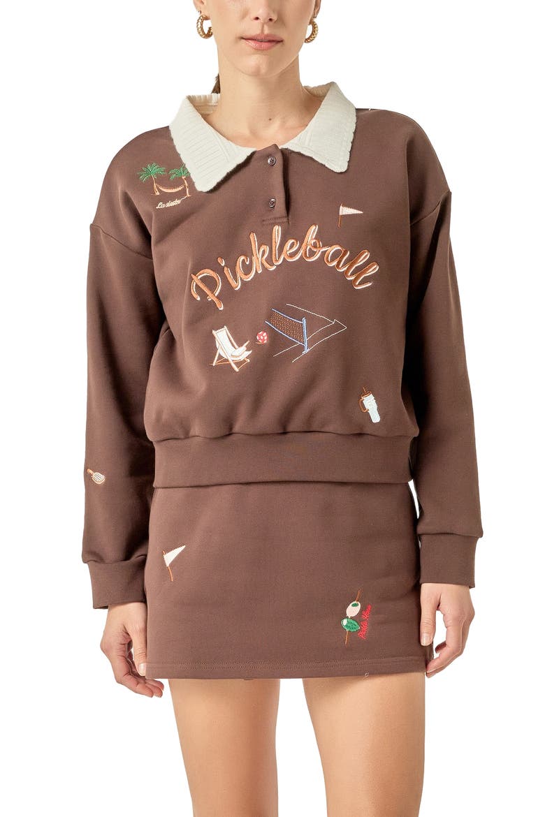 Pickleball Embroidered Sweatshirt, Main, color, BROWN