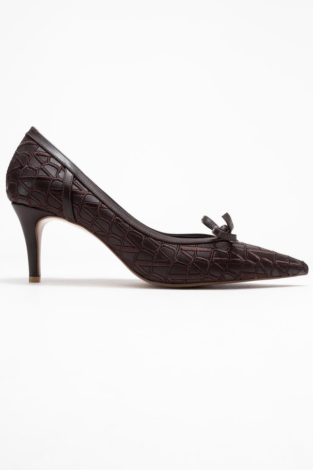 Camden Bow Pointed Toe Pump, Alternate, color, Brown Pattern