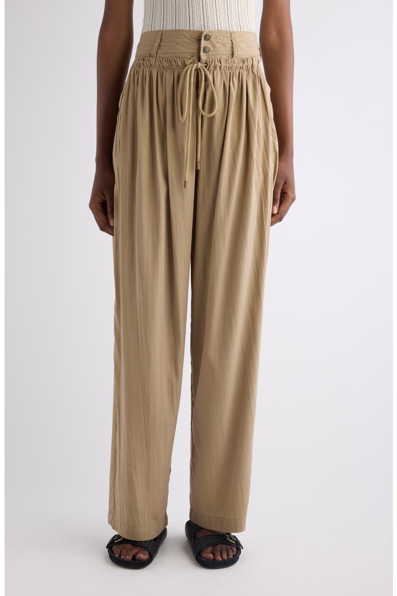 Inaya High Waist Gathered Straight Leg Pants, Main, color, KHAKI
