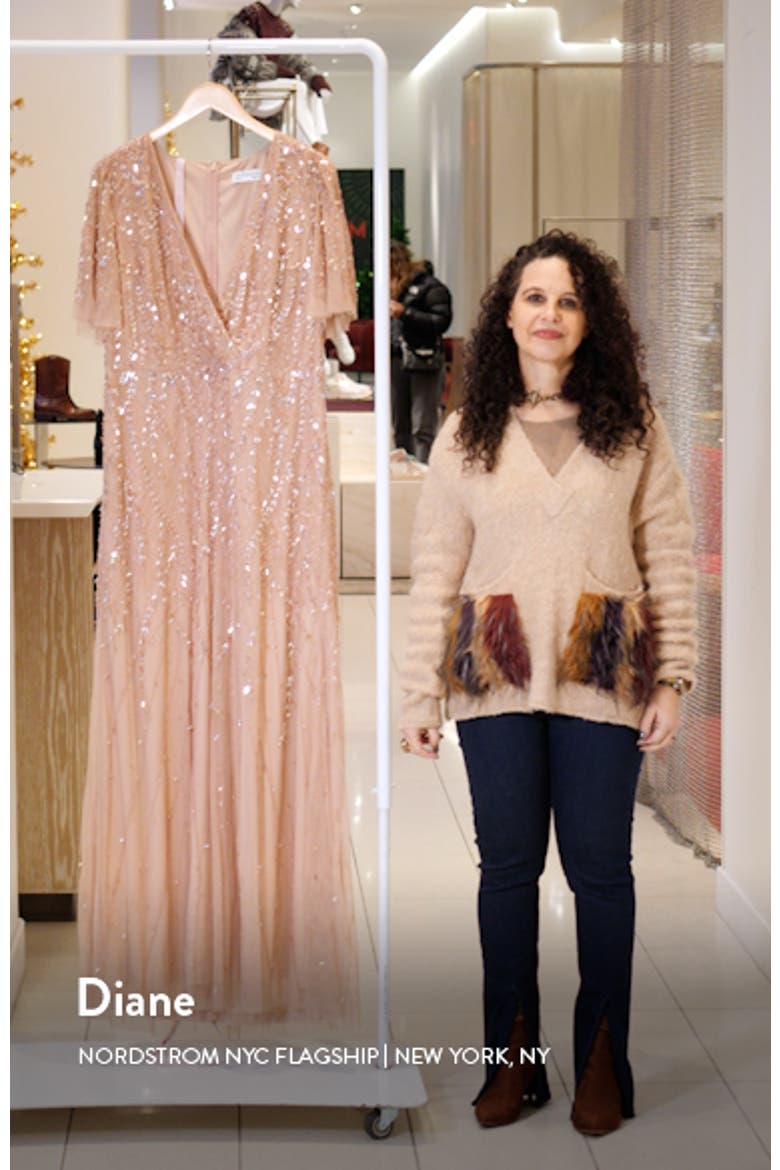 Women’s Embellished Flutter Sleeve Evening Gown video