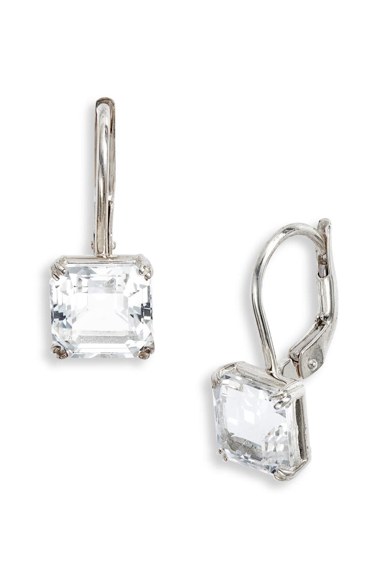Harper Asscher Cut Drop Earrings, Main, color, WHITE