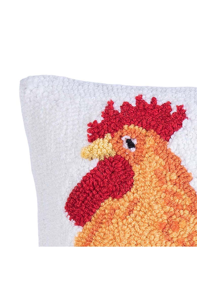 Chicken Rooster & Sunflowers Hooked Mini Accent Pillow 12" x 16", Alternate, color, Orange