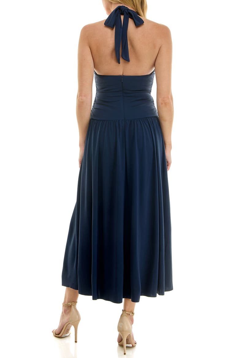 Ruched Halter Midi Dress, Alternate, color, NAVY