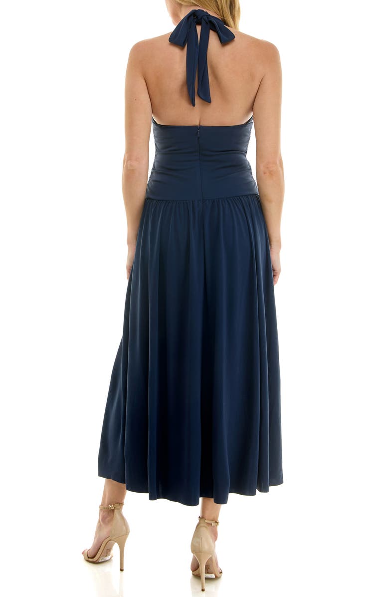 Socialite Ruched Halter Midi Dress, Alternate, color, Navy