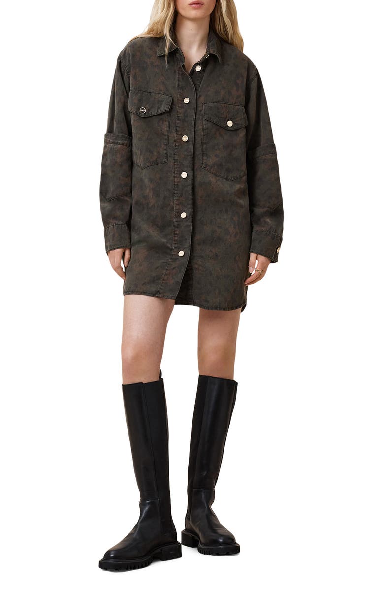 AllSaints Faye Long Sleeve Shacket Minidress, Alternate, color, 