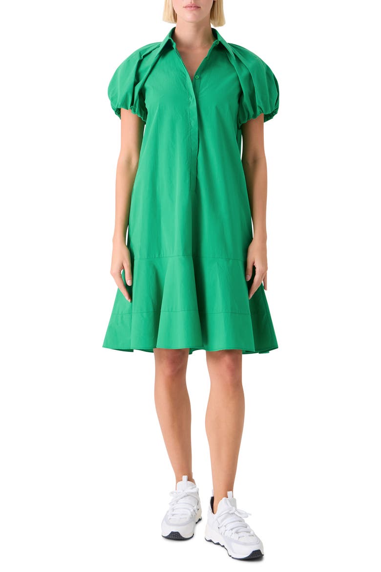 Puff Sleeve Cotton Tiered Dress, Main, color, GREEN