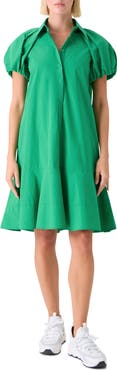 Akris punto Puff Sleeve Cotton Tiered Dress