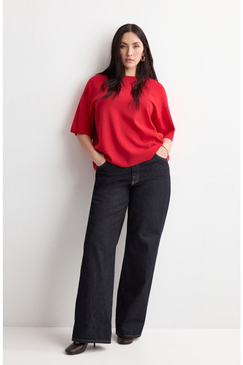 Oversize Short Sleeve Sweater, Alternate, color, RED