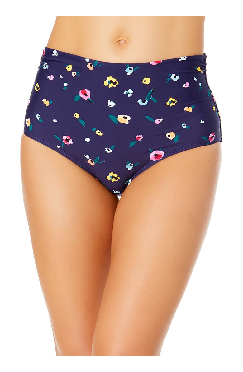 Anne Cole Women's Gradient Floral Fold Over High Waist Shirred Bikini Swim Bottoms, Main, color, Multicolored