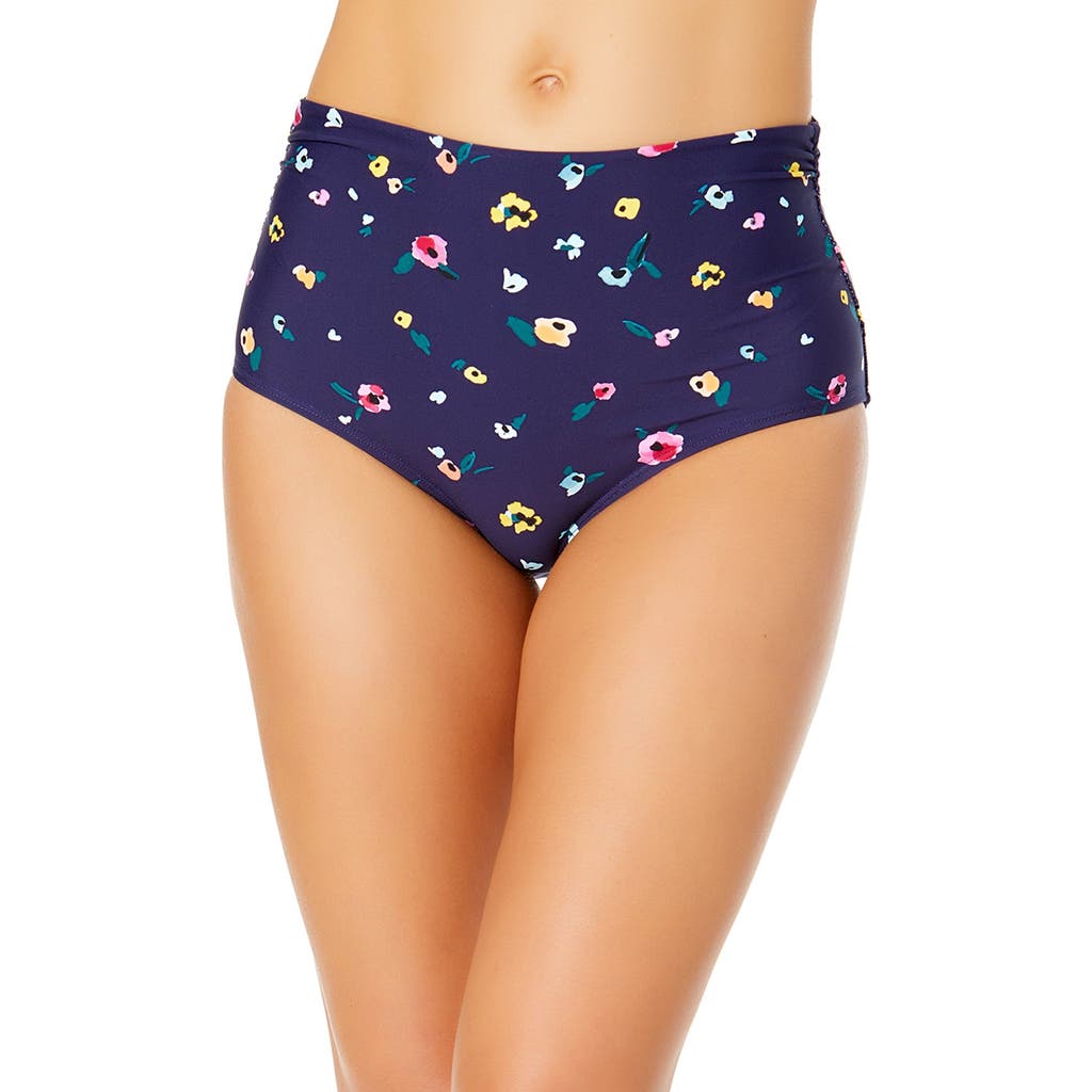 ANNE COLE GRADIENT FLORAL FOLD OVER HIGH WAIST SHIRRED BIKINI SWIM BOTTOMS