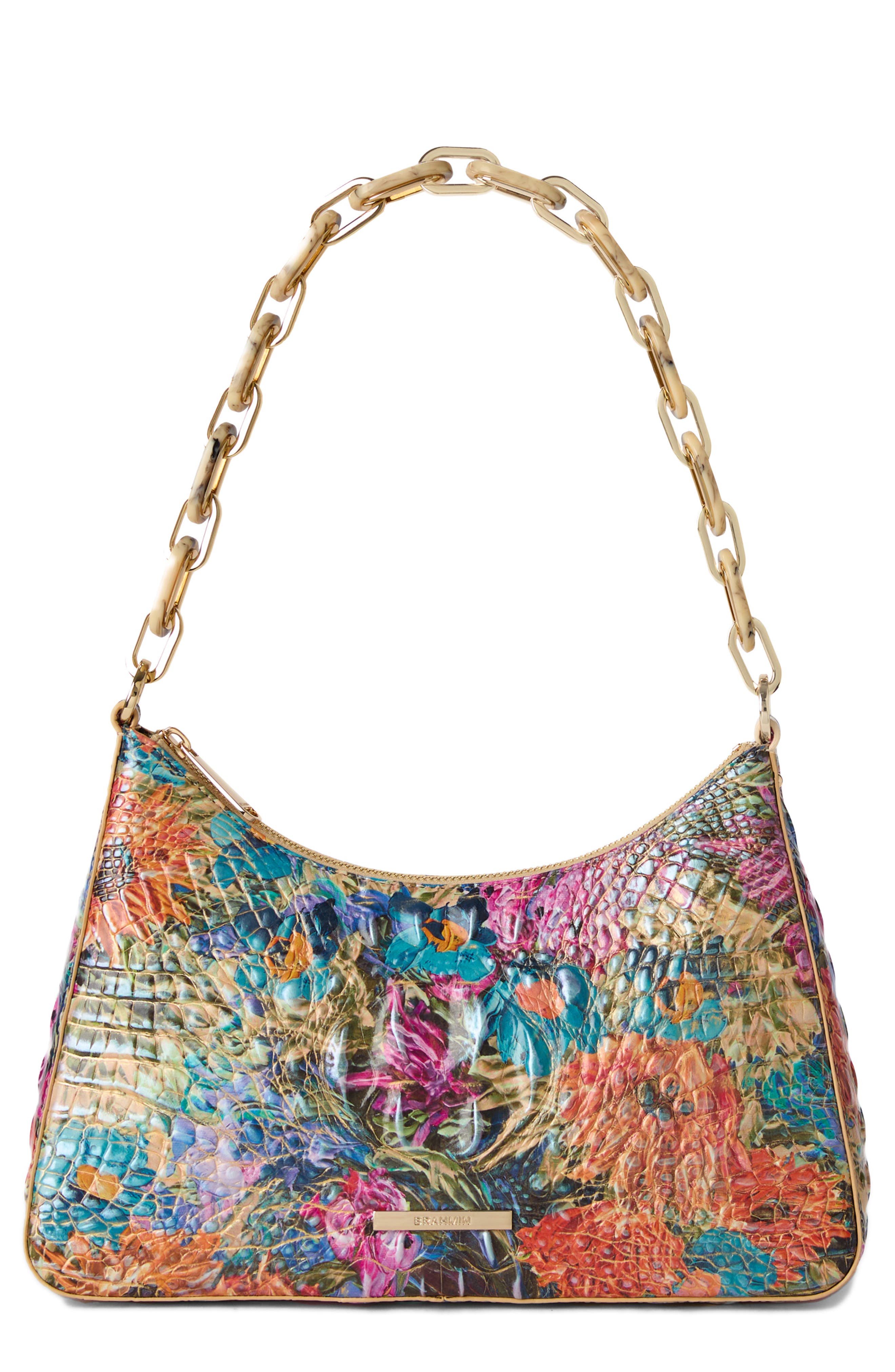 Brahmin Mod Esme Floral Croc Embossed Leather Shoulder Bag, Main, color, Lasso