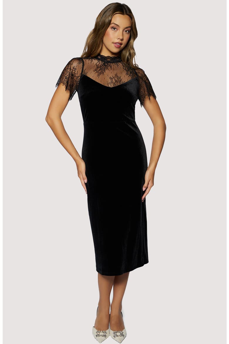 Fiorella Lace Velvet Maxi Dress, Alternate, color, BLACK