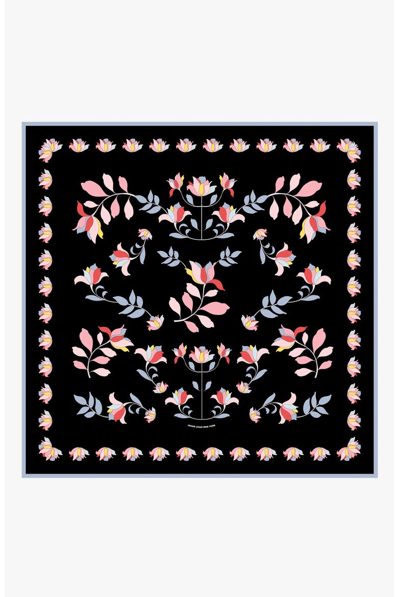 Double Sided Silk Scarf Midnight Garden, Main, color, Black