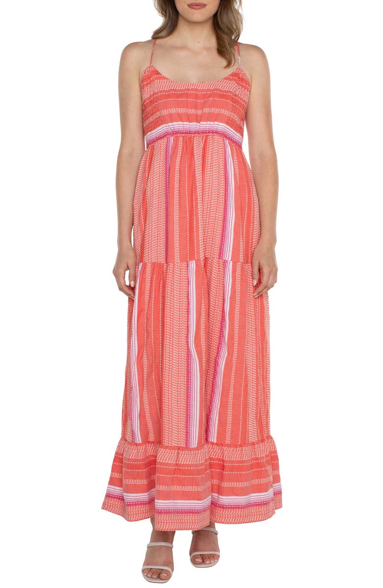 Liverpool Los Angeles Tiered Racerback Maxi Sundress, Main, color,