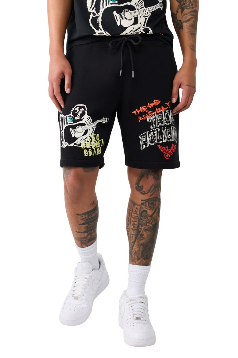 Sketched Logo Fleece Sweat Shorts, Main, color, JET BLACK