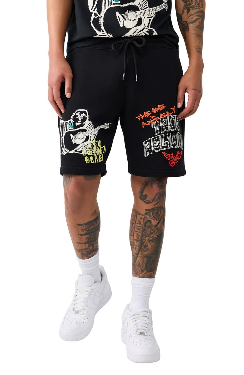 True Religion Sketched Logo Fleece Sweat Shorts, Main, color,