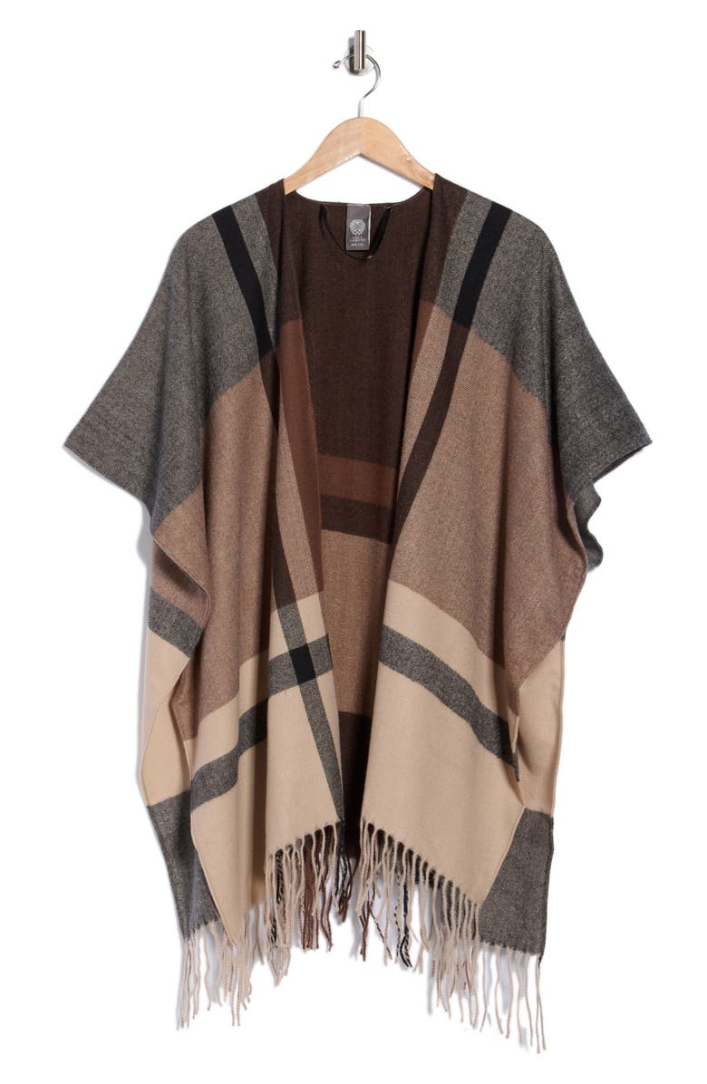 Vince Camuto Feathersoft Plaid Oversize Topper, Alternate, color, Black/ Brown