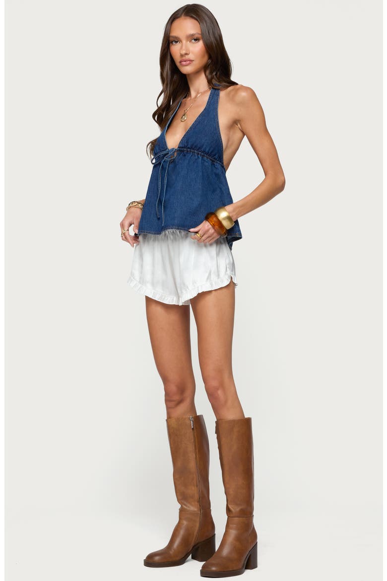 Safia Denim Halter Top, Alternate, color, BLUE