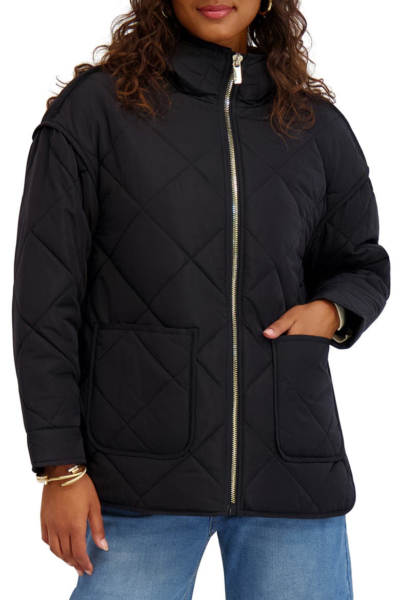 Water Repellent Diamond Quilted Jacket, Main, color, BLACK