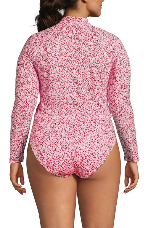 Lands' End Long Sleeve Mock Neck Cropped Upf 50 Sun Protection Rash Guard In Coral Rose/white Ditsy Lilies