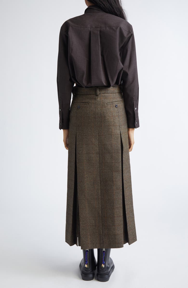 Sacai Sequin Embroidered Plaid Long Sleeve Double Face Melton Wool Shirtdress, Alternate, color, Brown/ Beige