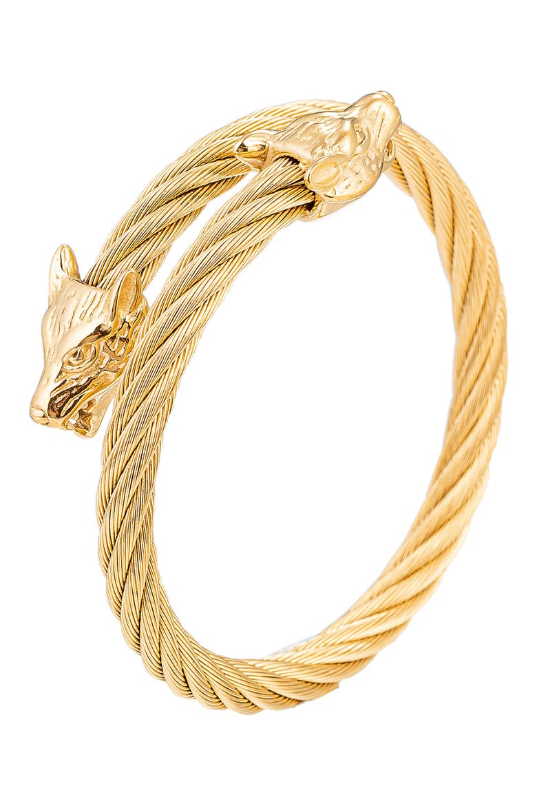 Men's Double Wolf Coil Bracelet, Main, color, GOLD