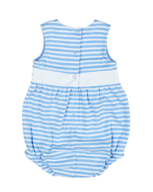 Florence Eiseman Stripe Knit Romper With Strawberries In Light Blue/white