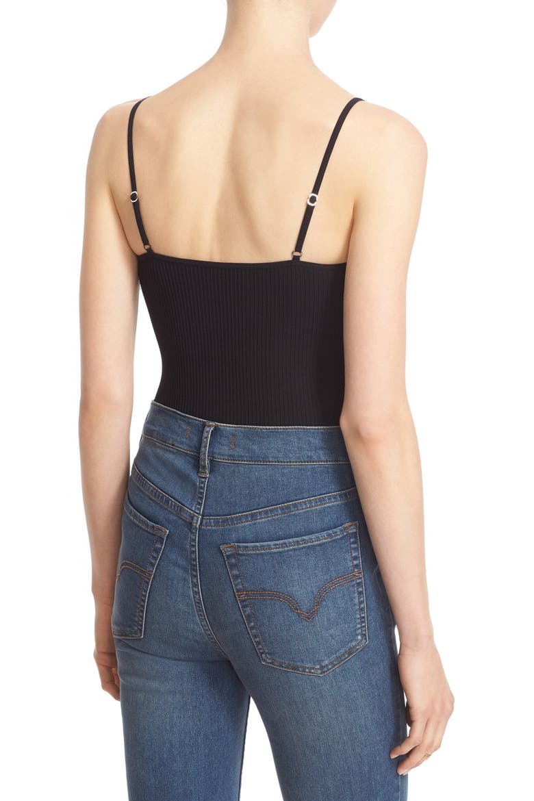 Lace-Up Rib Knit Camisole, Alternate, color, BLACK