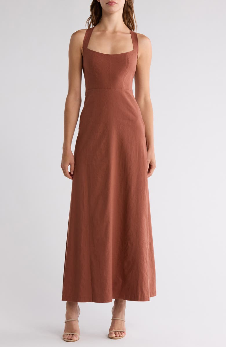 Theory Seamed Linen Blend Maxi Dress, Main, color,