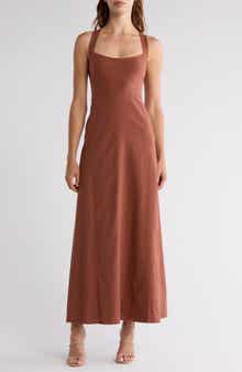 Theory Seamed Linen Blend Maxi Dress