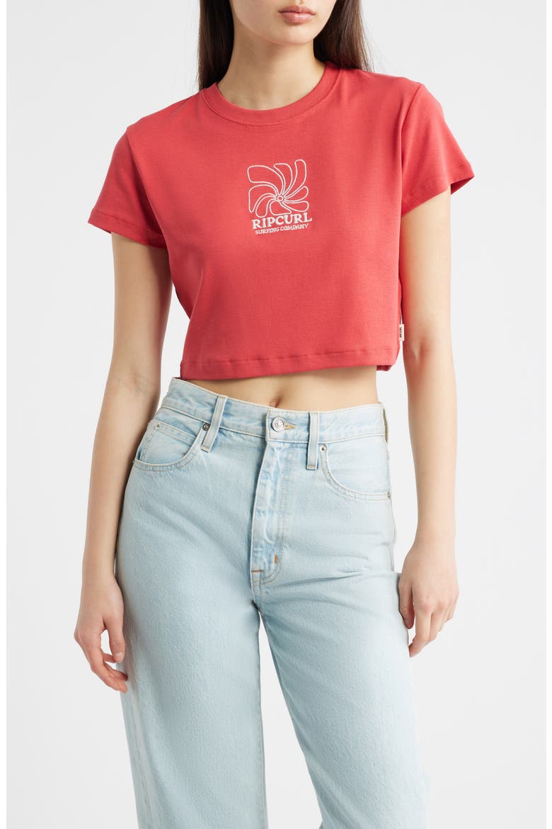 Pacific Coast Embroidered Baby Tee, Main, color, RED