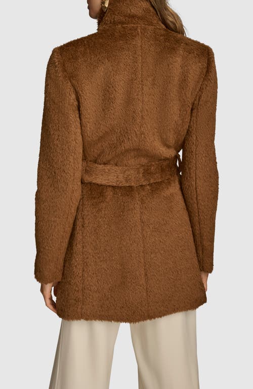 Donna Karan New York Faux Fur Wrap Coat In Tobacco