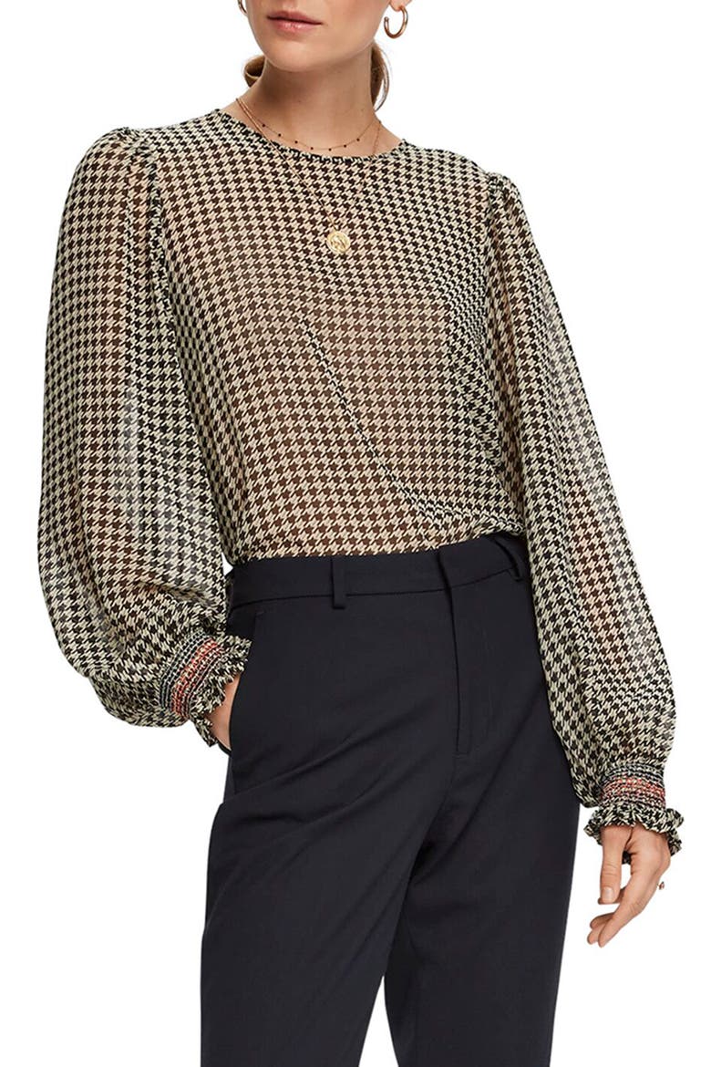 Houndstooth Balloon Sleeve Top, Main, color, COMBO F
