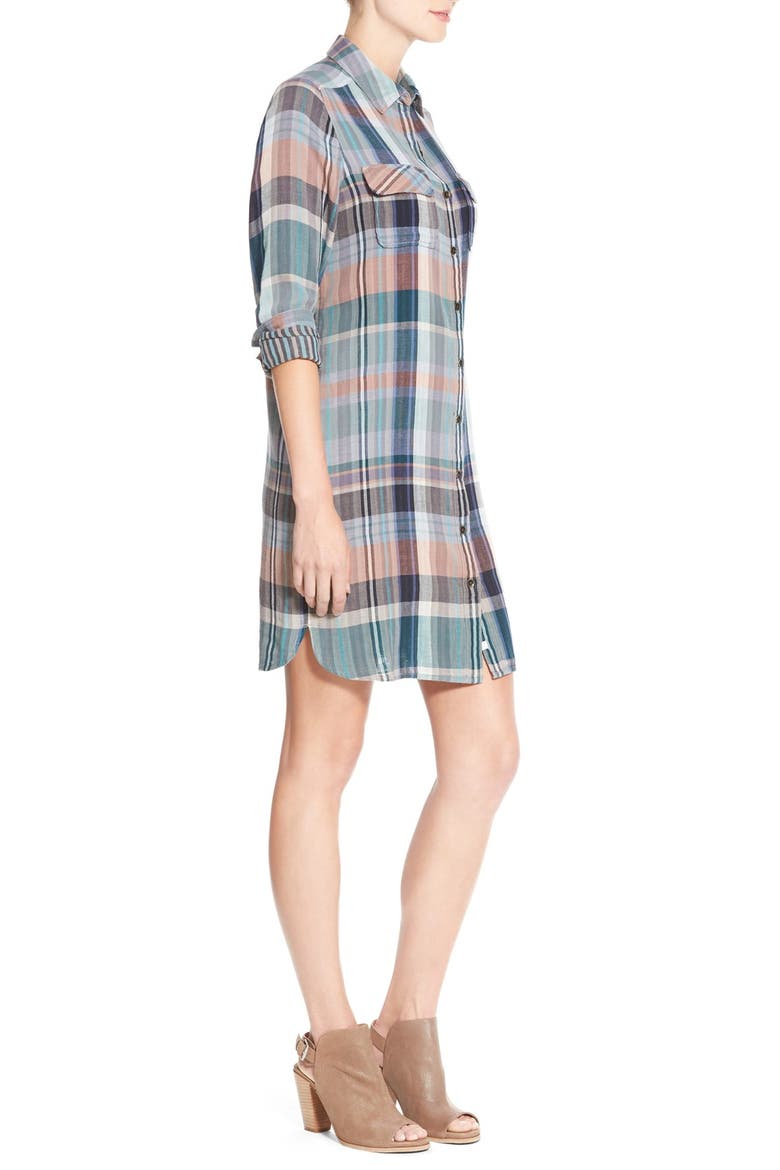 Plaid Cotton Two-Pocket Shirtdress, Alternate, color, TEAL BRITT PLAID