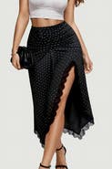 Popilush Built In Shapewear Satin Ruched Mermaid Skirt with Lace Trim