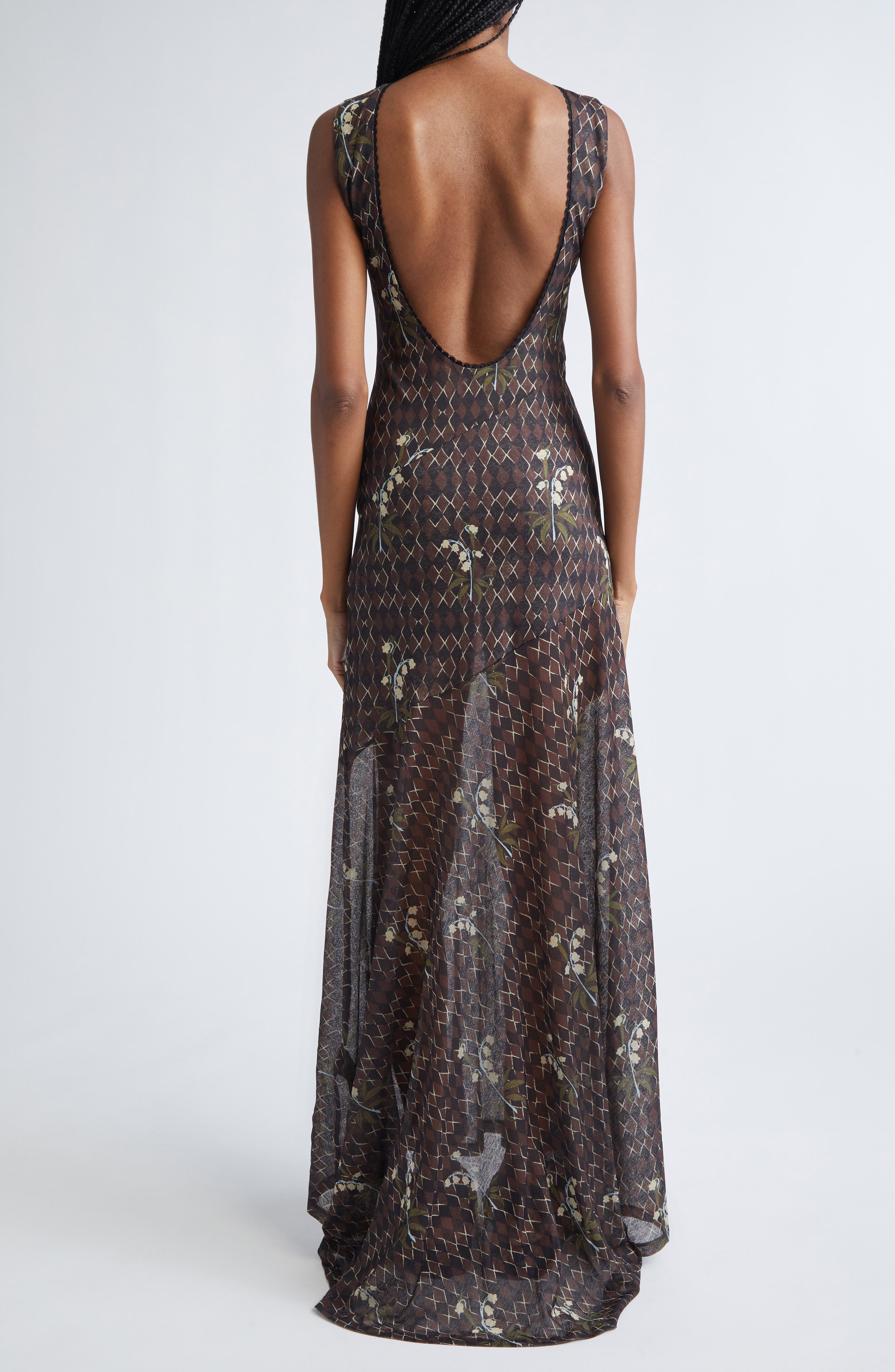 Fens Floral Open Back Semisheer Mesh Dress - image 2
