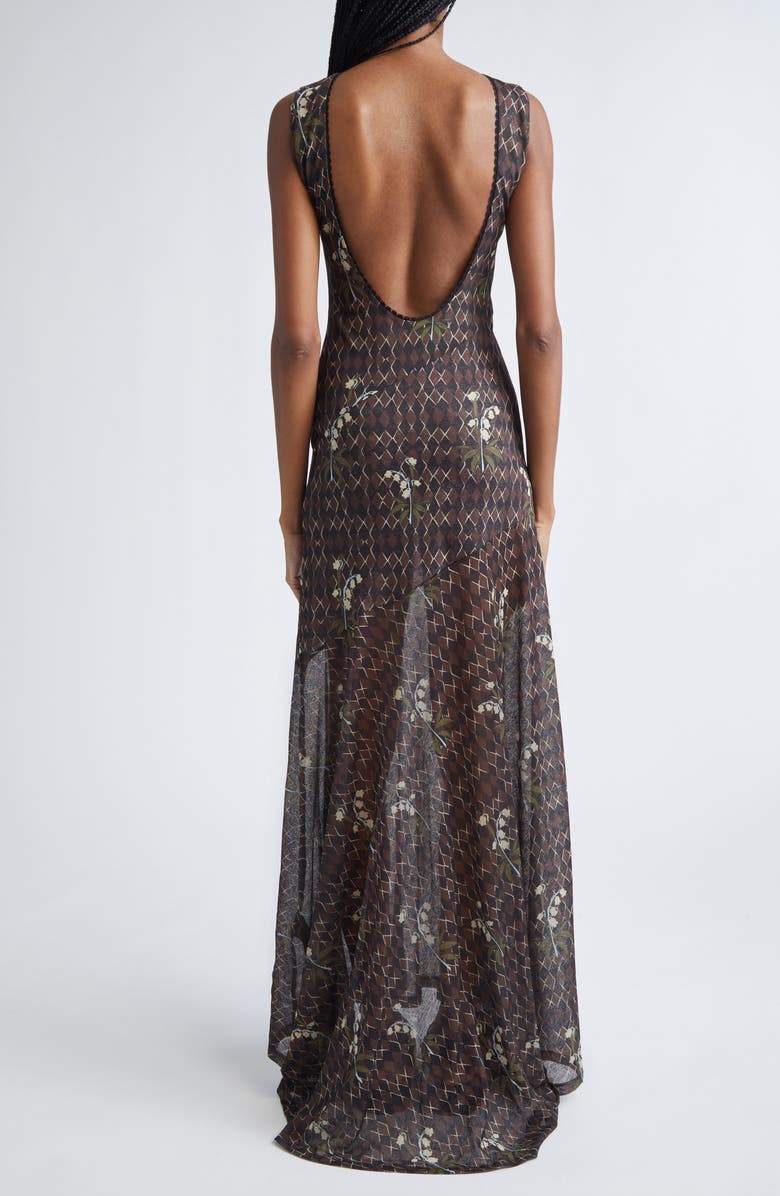 Siedrés Fens Floral Open Back Semisheer Mesh Dress, Alternate, color, Brown Multi