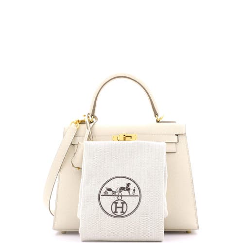 Pre-owned Hermes Hermes Kelly Handbag Light Epsom With Gold Hardware 25 In White