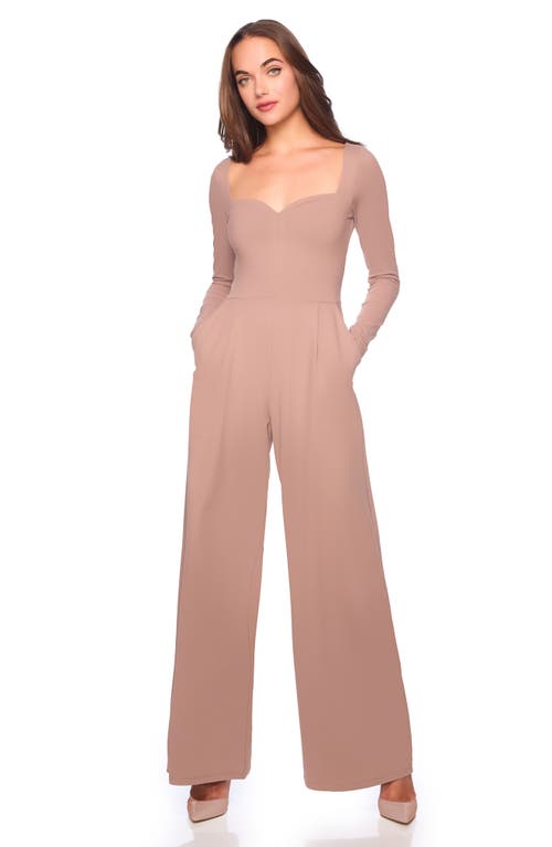Susana Monaco Sweetheart Neck Long Sleeve Wide Leg Jumpsuit In Coco