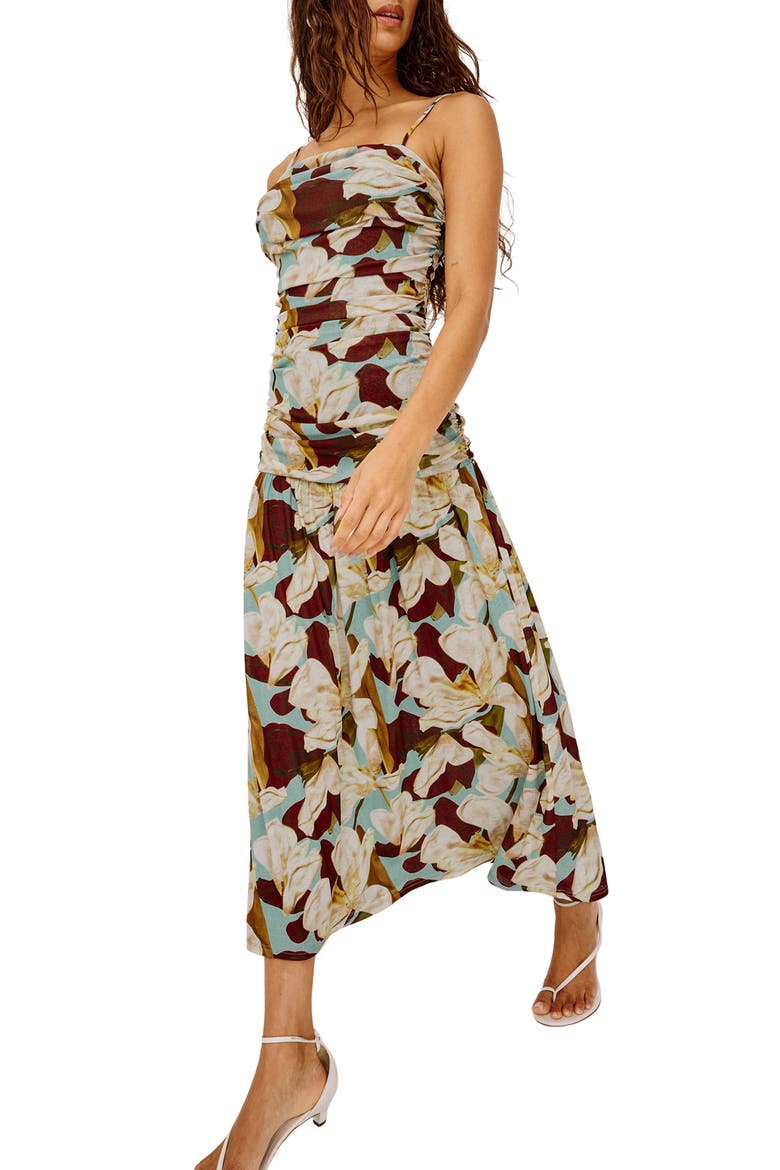 Dolly Floral Ruched Midi Dress, Alternate, color, PLUMERIA