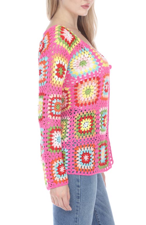 Rain And Rose Granny Square Crochet Cardigan In Pink