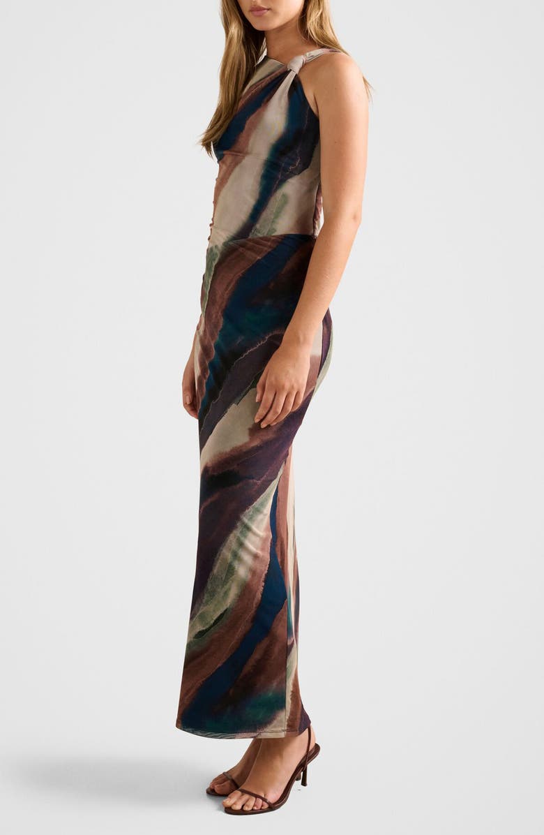 Ever New Karina Knotted One Shoulder Mesh Maxi Dress, Alternate, color, Maren Abstract